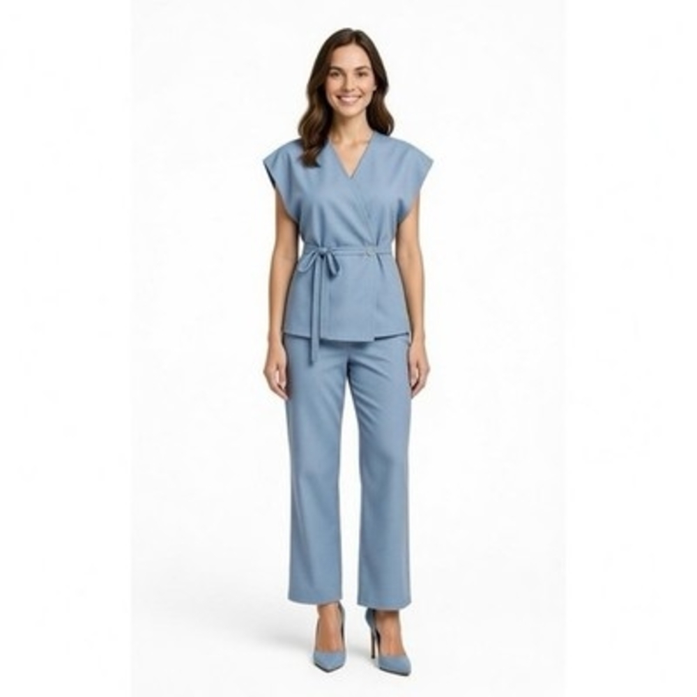 Sette Sette Womens 2-Piece Light Blue Boho Pant Set Made Italy Wrap Tie S/M NWT